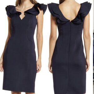 Dress cocktail new size 8 ruffle shoulder navy Eliza J